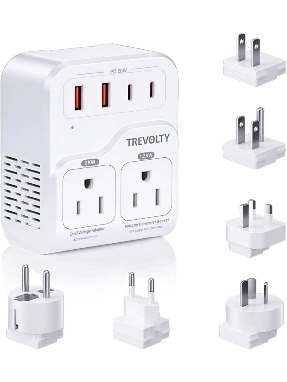 2000W Voltage Converter for European Travel, 7-in-1 Universal Adapter, 220V to